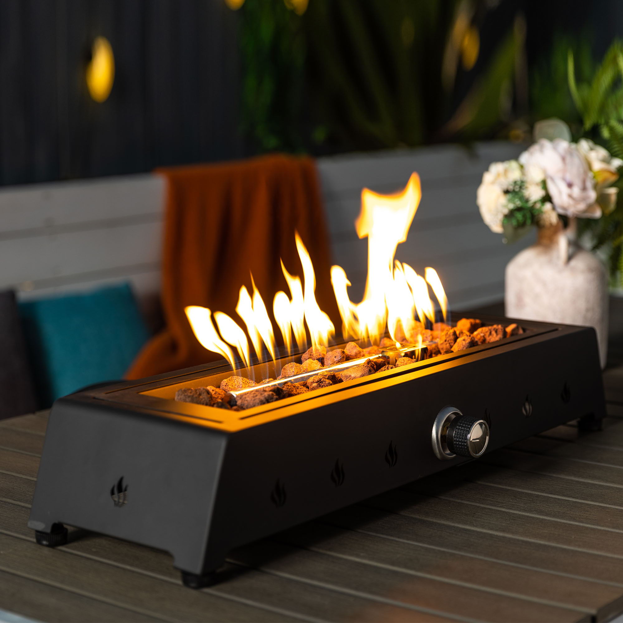 28&quot; Tabletop Fire Pit, Propane Gas Fire Pit With Quick Connect Joint, Glass Wind Guard And Lava Rock, Outdoor Portable Tabletop Fire Pit - Black