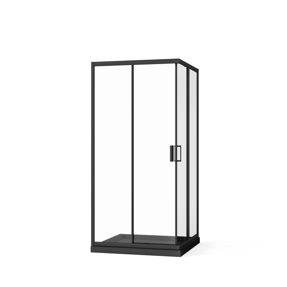 Corner Shower Enclosure, Double Sliding Door With Shower Base - Matte Black