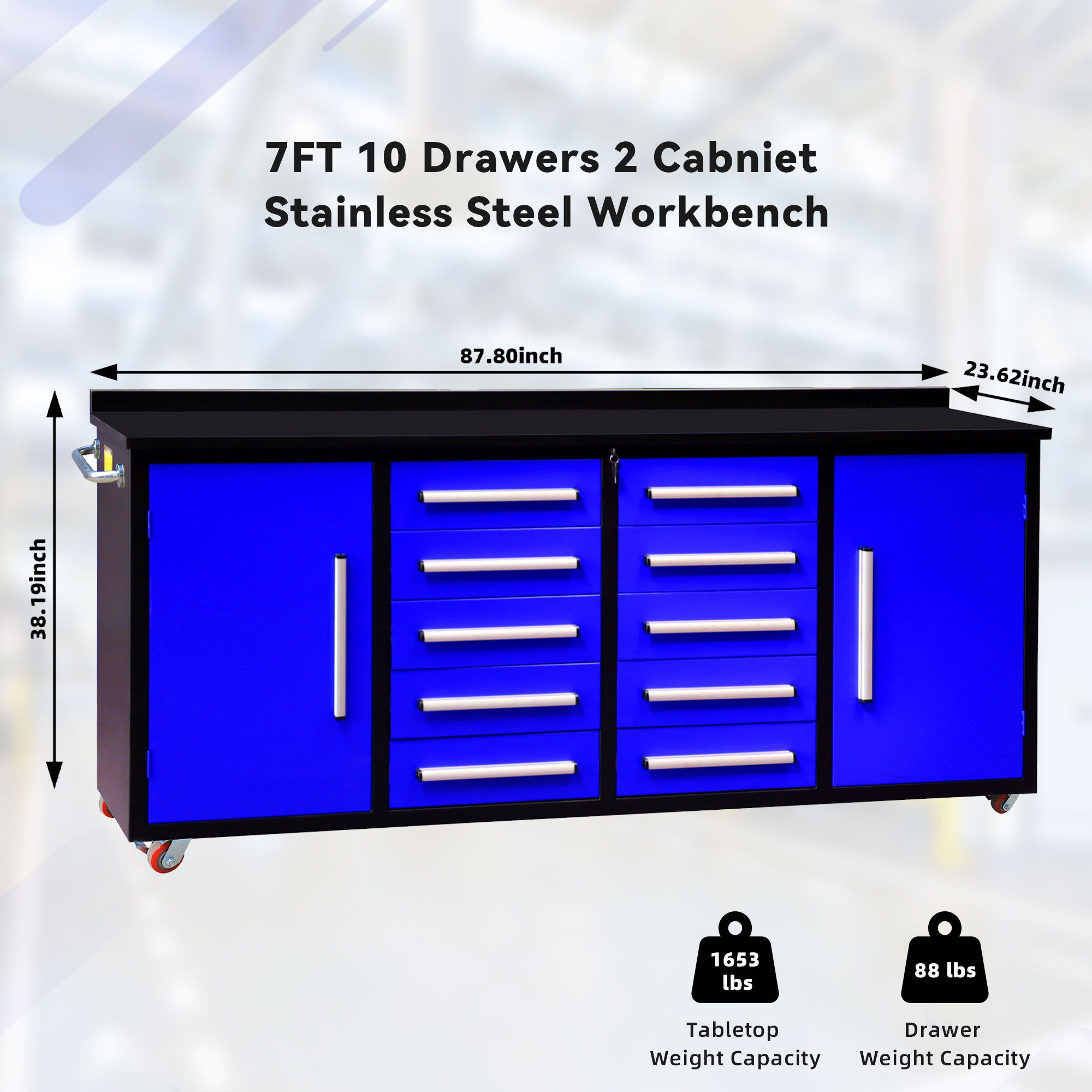 Storage Cabinets With Workbench (10 Drawers &amp; 2 Cabinets)