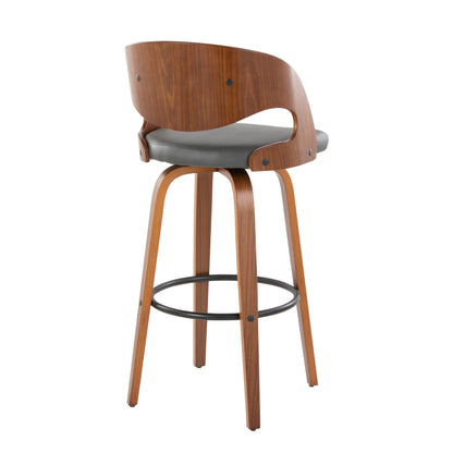 Pino - Mid Century Modern Fixed Height Barstool With Swivel &amp; Round Footrest (Set of 2)