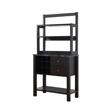 Bakers Cabinet With Three Display Shelves, Wine Compartment &amp; Two Drawers - Red Cocoa