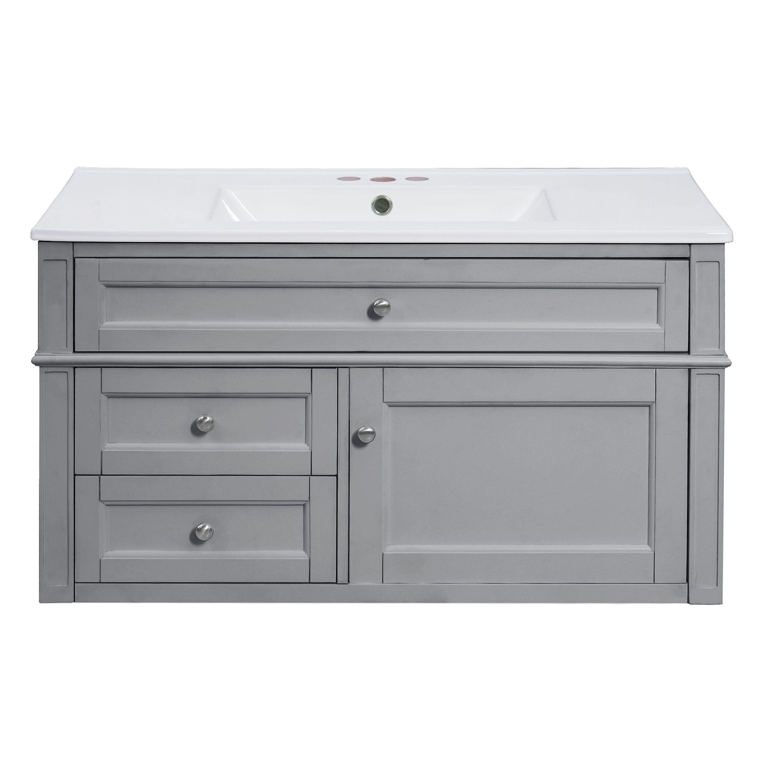 Modern Wall Mounted Floating Cabinet With Double Drawer And Sink