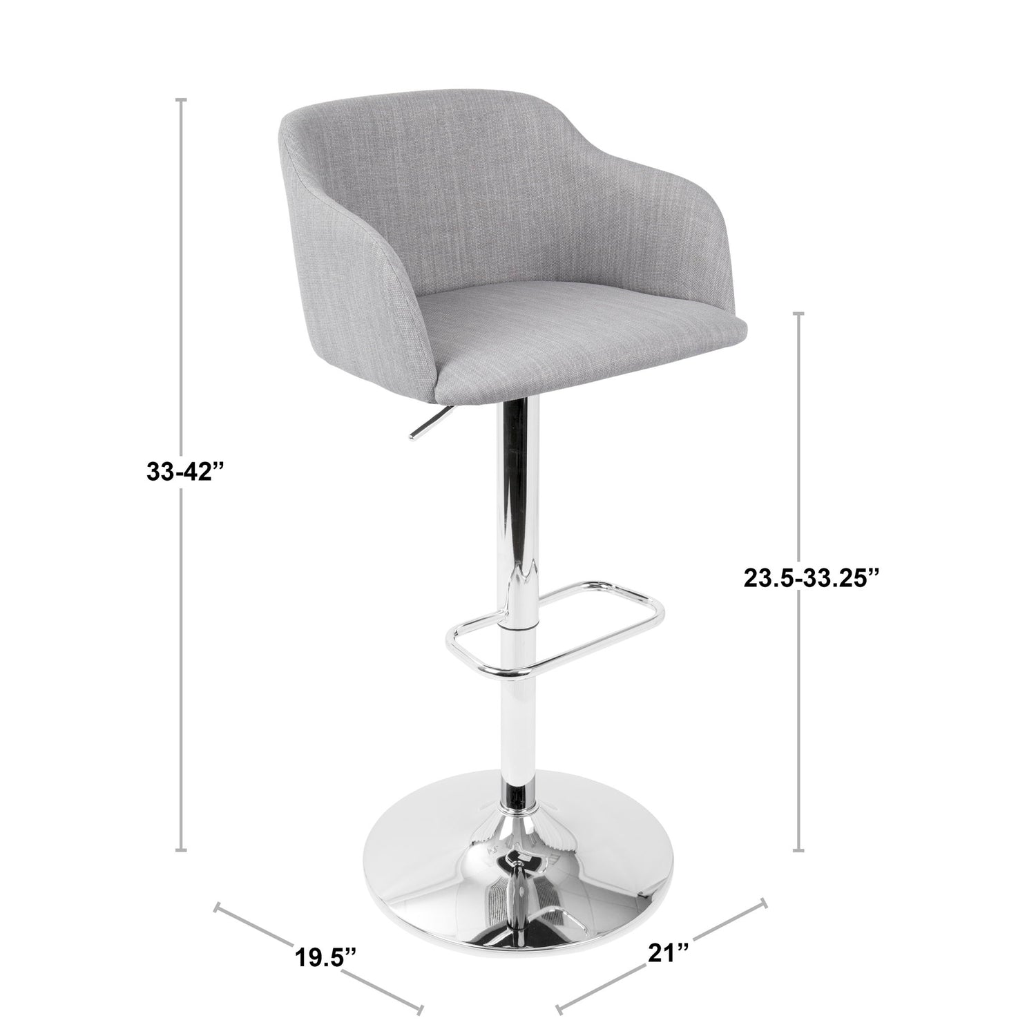 Daniella - Contemporary Adjustable Barstool With Swivel - Light Gray