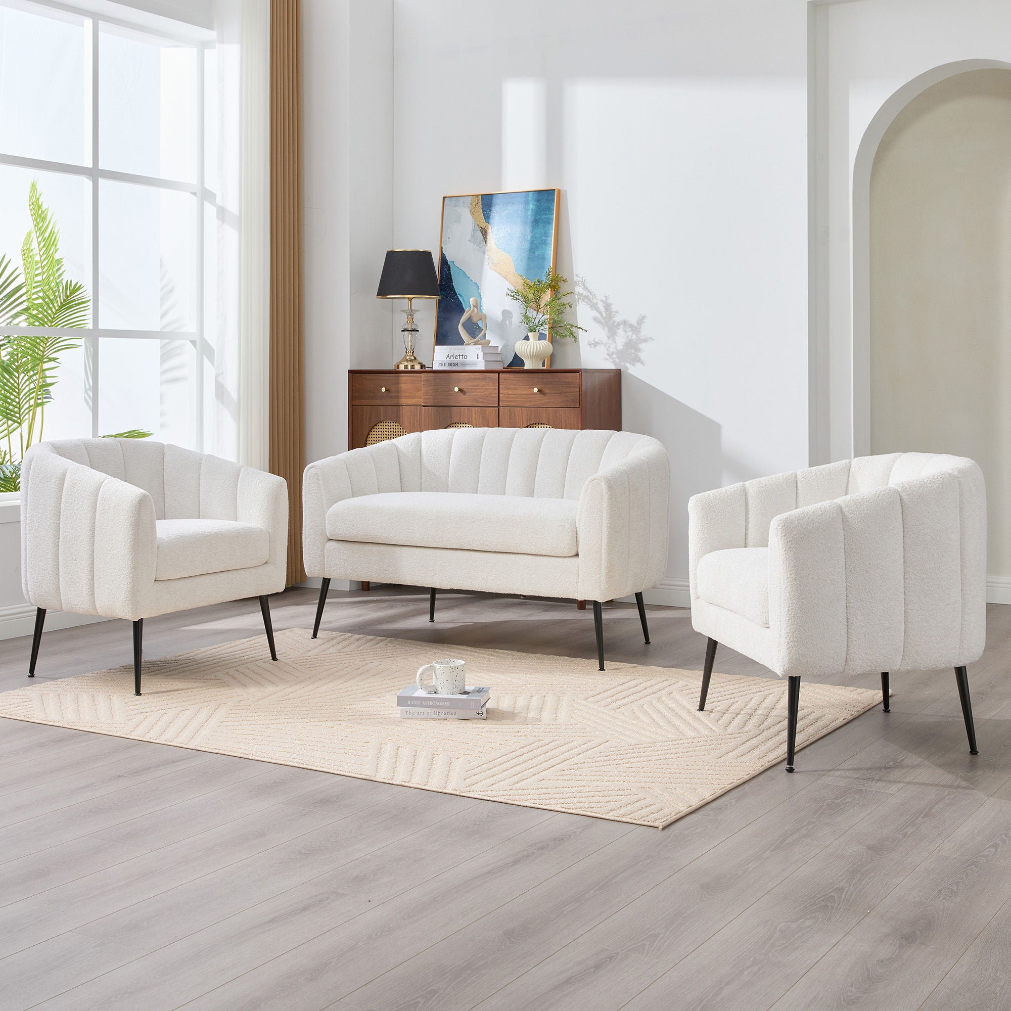 3 Piece Living Room Furniture Set Sofa &amp; Armchairs