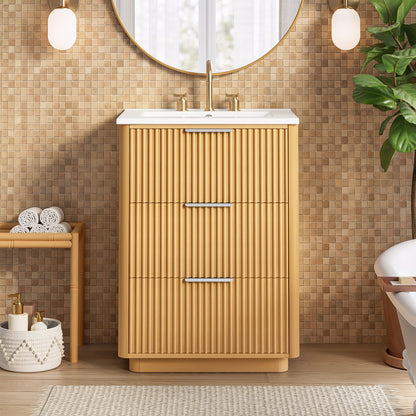 Bathroom Vanity With Sink, Open Shelf &amp; Closed Storage - Natural Wood