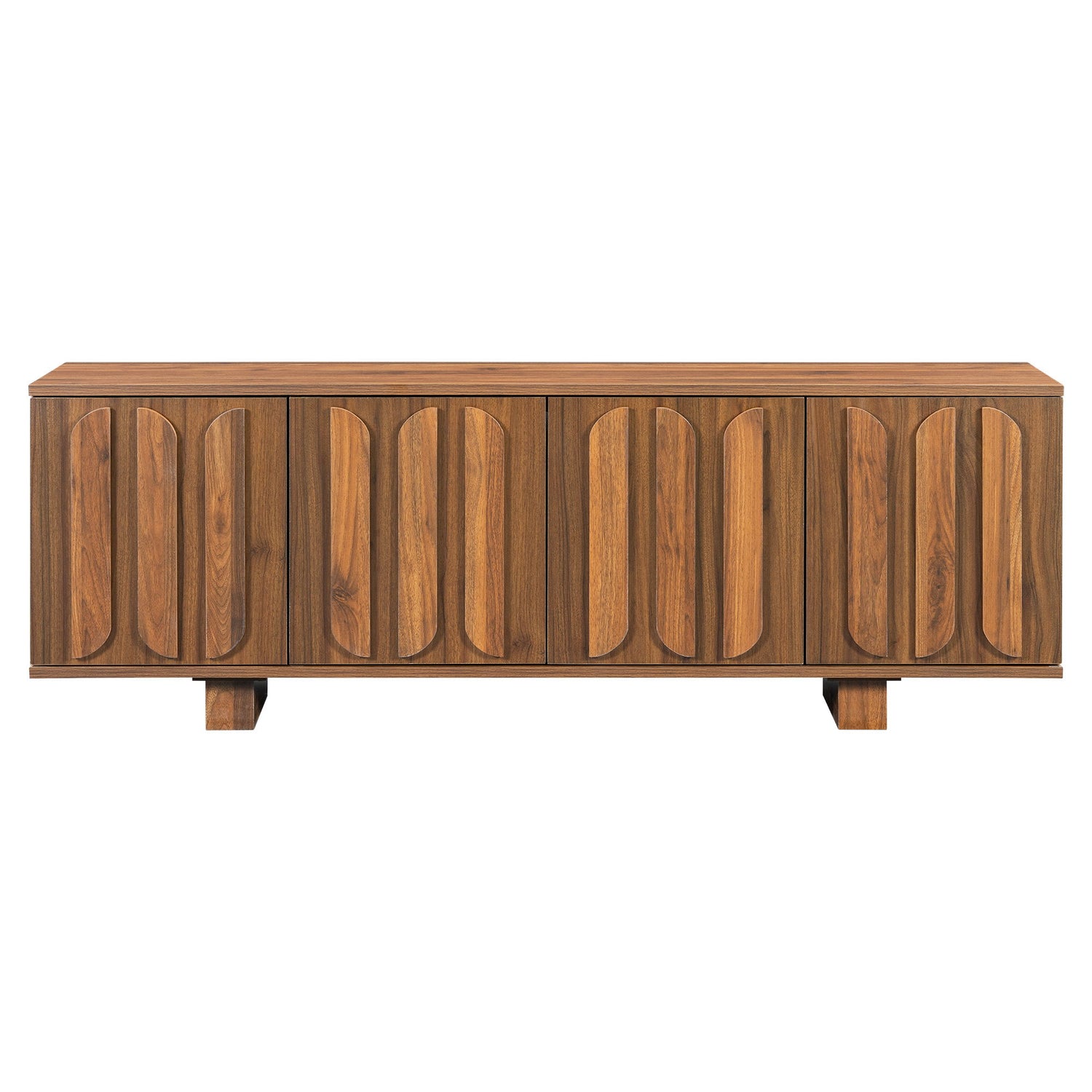 Farmhouse TV Stand, Storage Media Console With Adjustable Shelves &amp; 3 Cable Holes