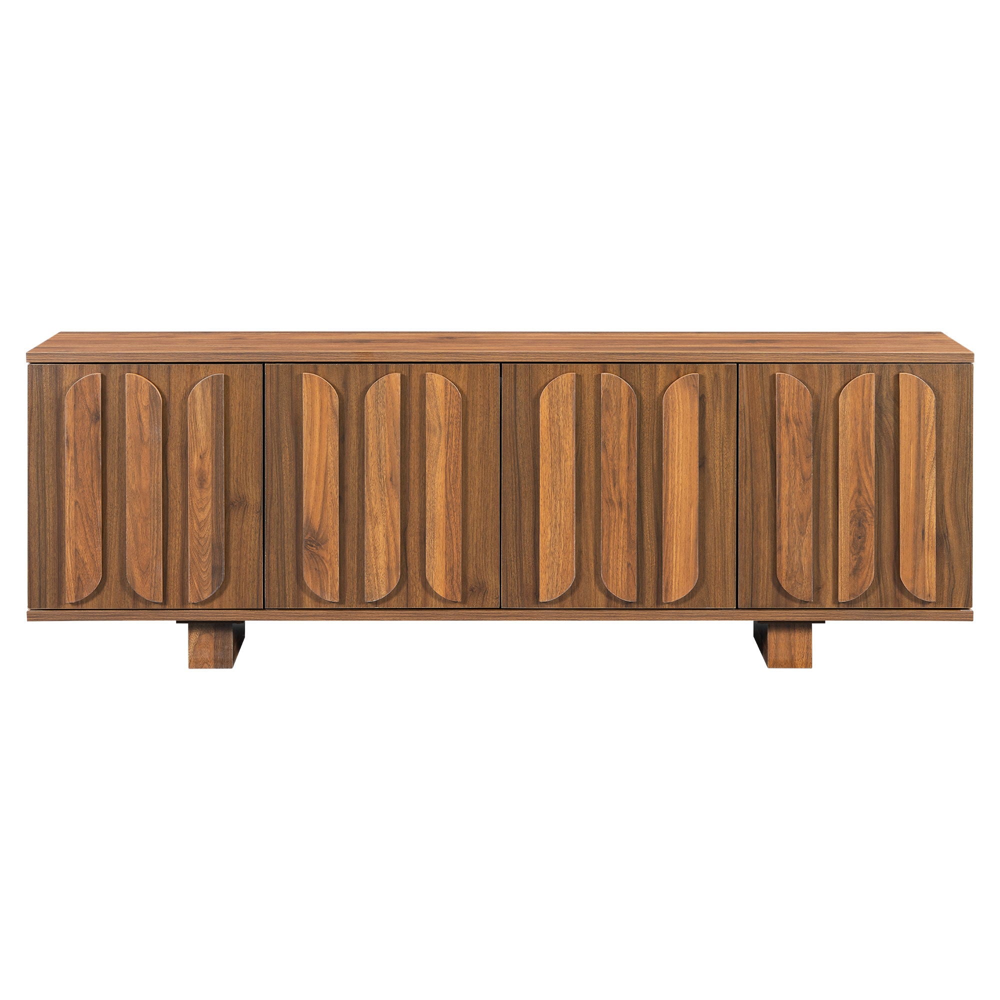 Farmhouse TV Stand, Storage Media Console With Adjustable Shelves &amp; 3 Cable Holes
