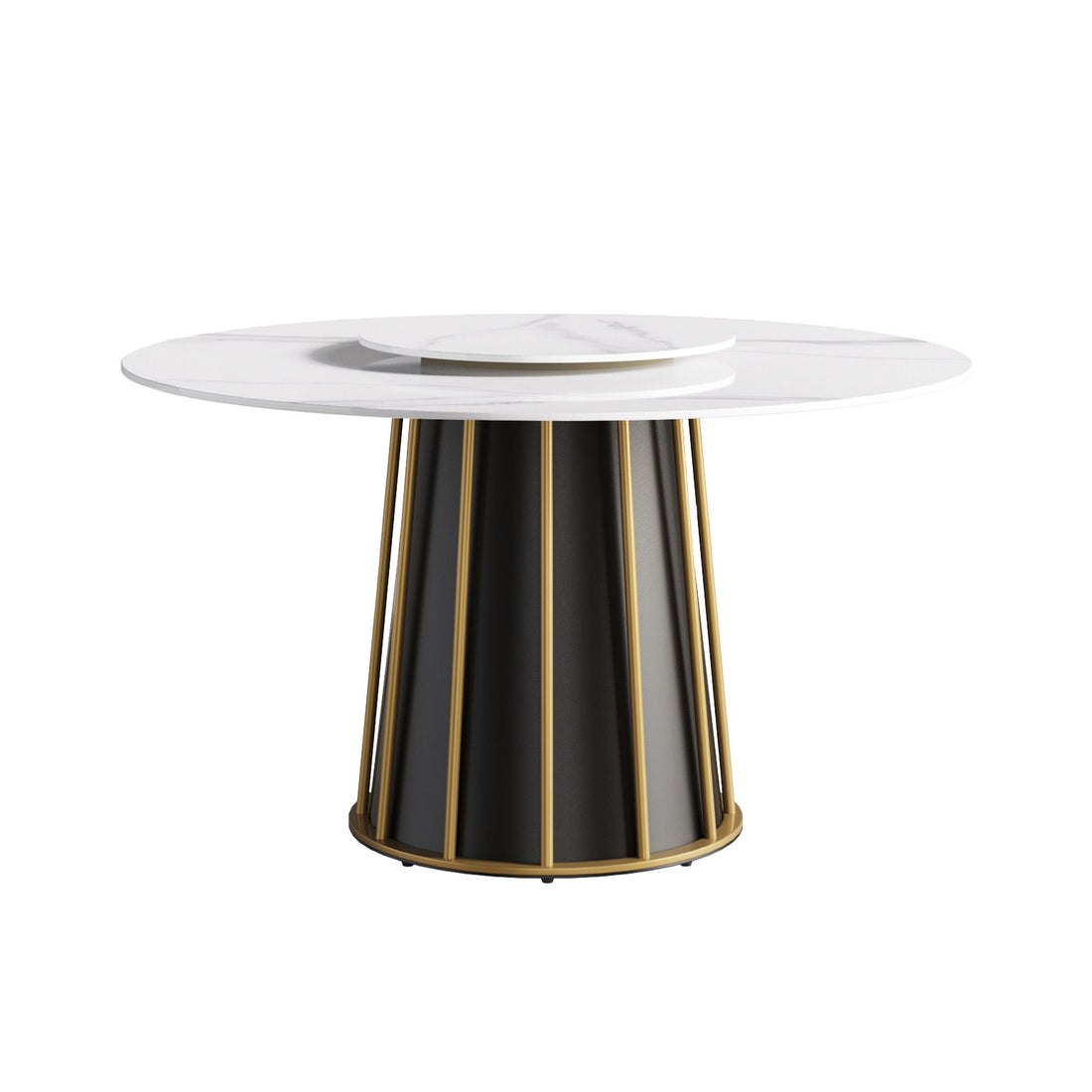 53.15&quot; Modern Artificial Stone Round Panel Metal Iron Base Dining Table, Can Accommodate 6 People-23.62&quot; Artificial Stone Turntable (Not Including Chairs) - White / Black