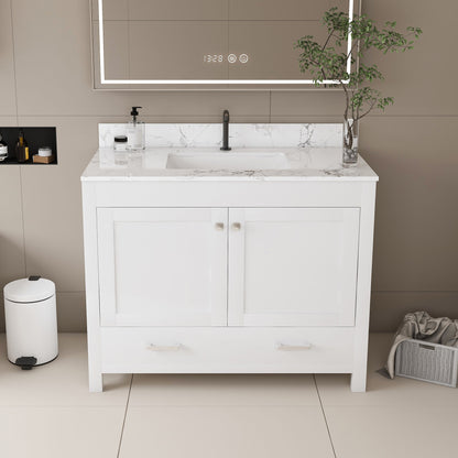 43&quot; Bathroom Vanity With Artificial Marble Carrara Top Set, Multi Functional Cabinet With Doors And Drawer - White