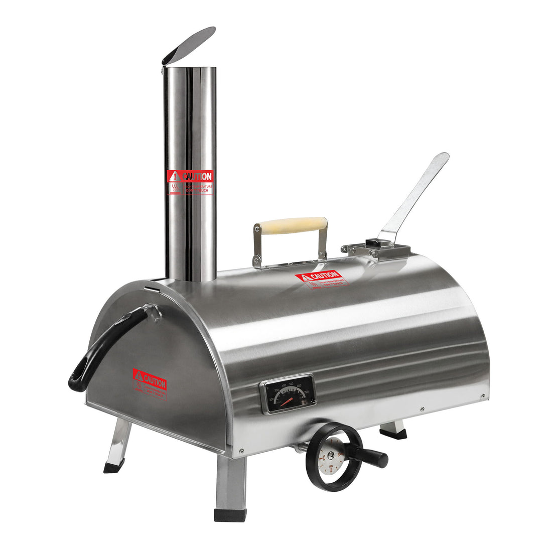 Silver Pizza Oven Outdoor 12&quot; Semi-Automatic Rotatable Pizza Ovens Portable Stainless Steel Wood Fired Pizza Oven Pizza Maker With Built-In Thermometer Pizza Cutter Carry Bag - Silver