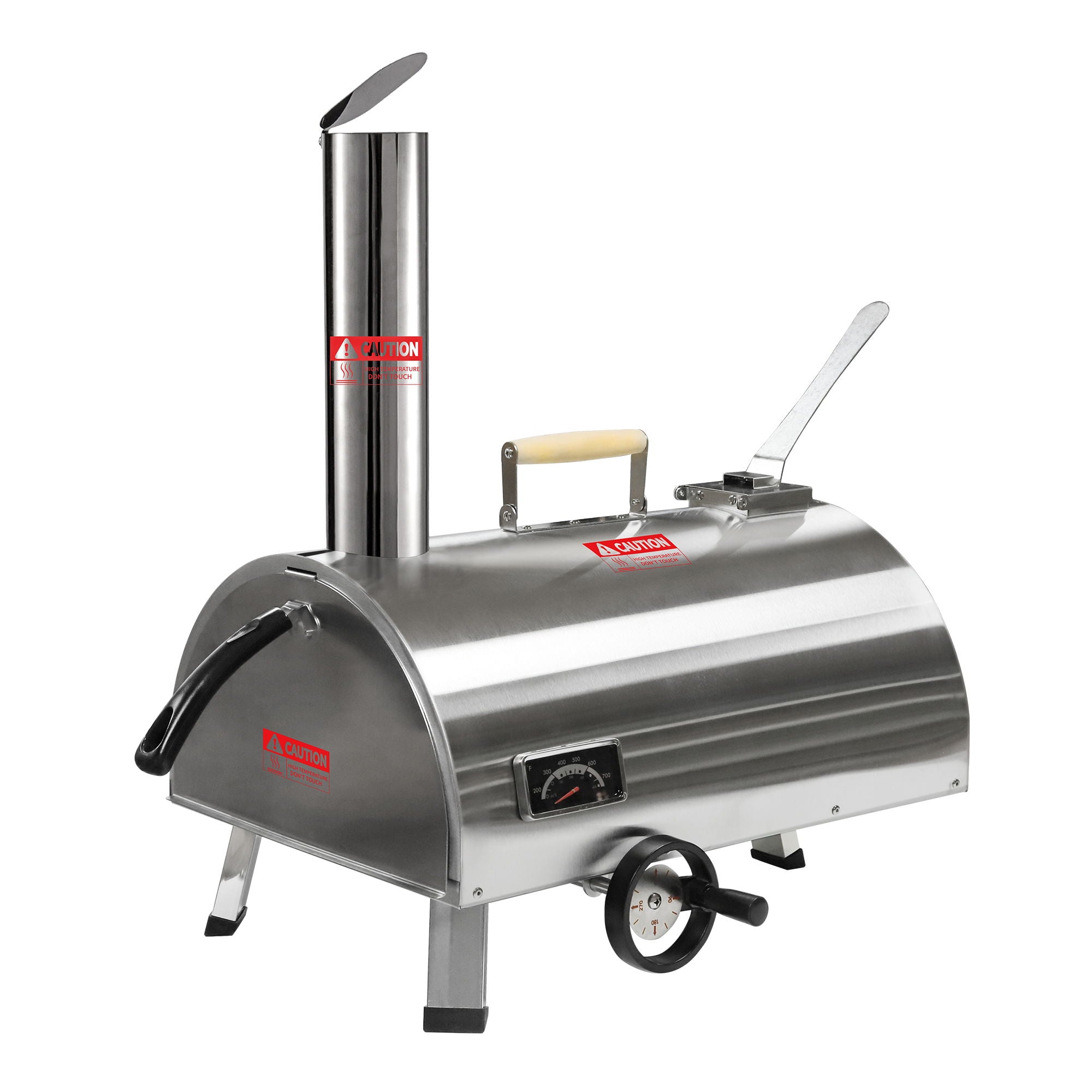 Silver Pizza Oven Outdoor 12&quot; Semi-Automatic Rotatable Pizza Ovens Portable Stainless Steel Wood Fired Pizza Oven Pizza Maker With Built-In Thermometer Pizza Cutter Carry Bag - Silver