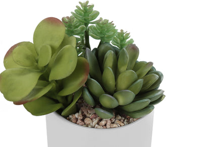 7&quot; Tall, Artificial Plant, Succulent, Indoor, Faux, Fake, Table, Greenery, Potted, Decorative (Set of 2) - Green / White