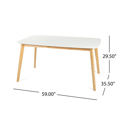 Dining Table With Splayed Rubberwood Legs &amp; Faux Wood Tabletop, Mid Century Modern - White Oak