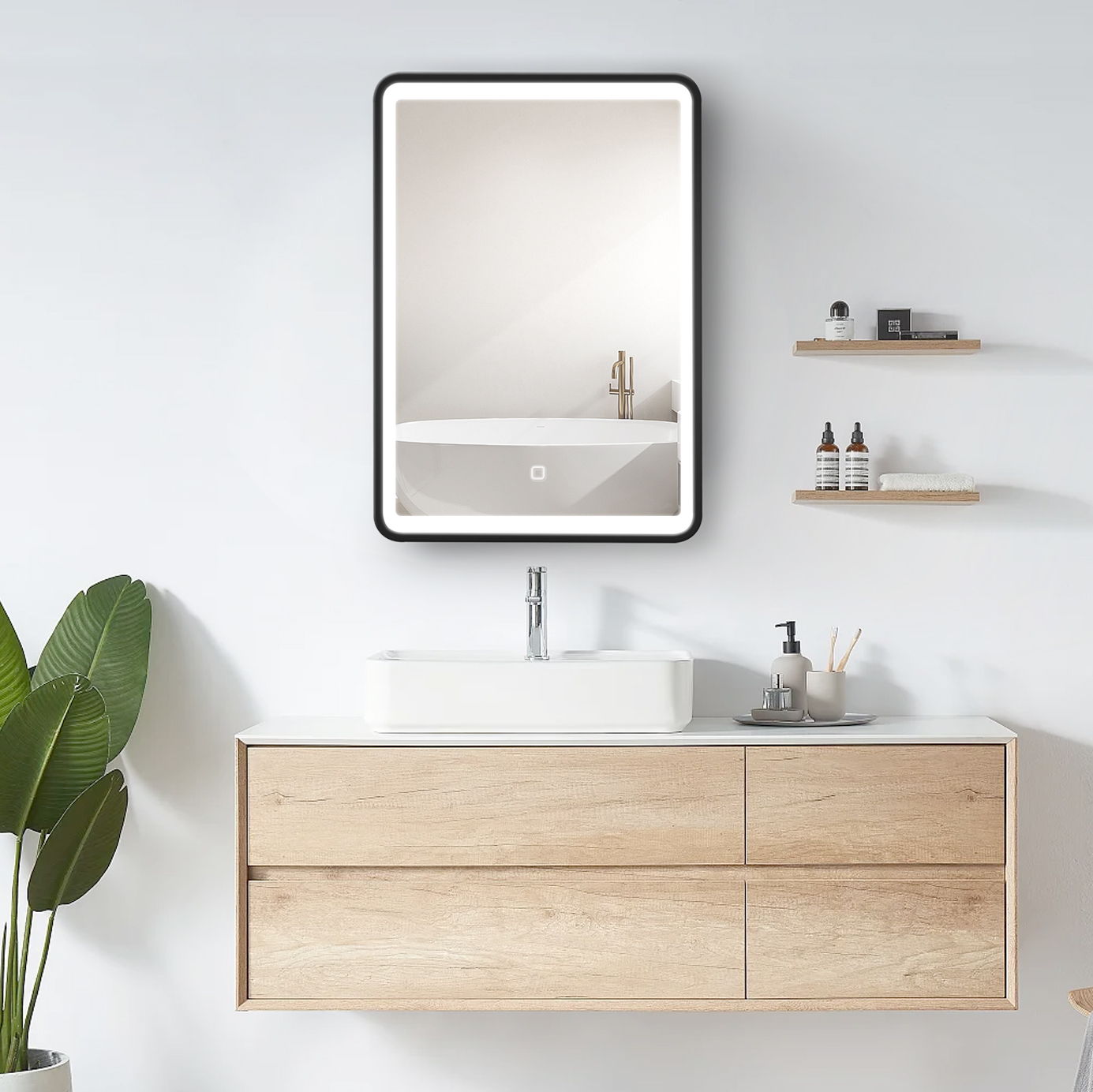 24X30&quot; Led Black Framed Wall Mount Medicine Cabinet With Mirror Anti - Fog Function 3 Colors With Light - Black