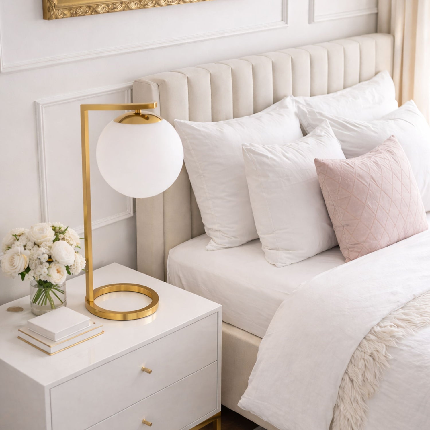 Globe Table Lamp Opal With Dimmer Switch Inline - Gold / White