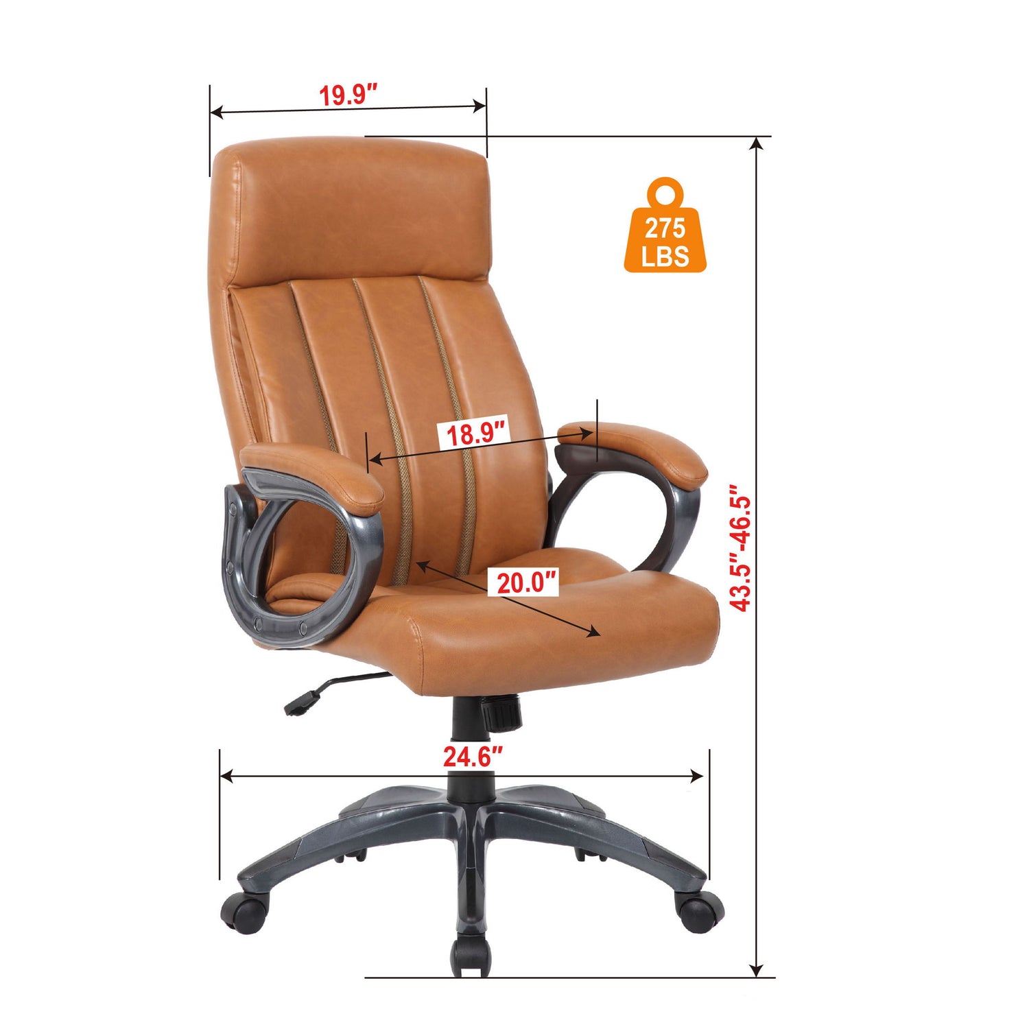 Executive Office Chair, Height Adjustable, Swivel With Padded Armrest &amp; 5 Point Base - Antique Brown