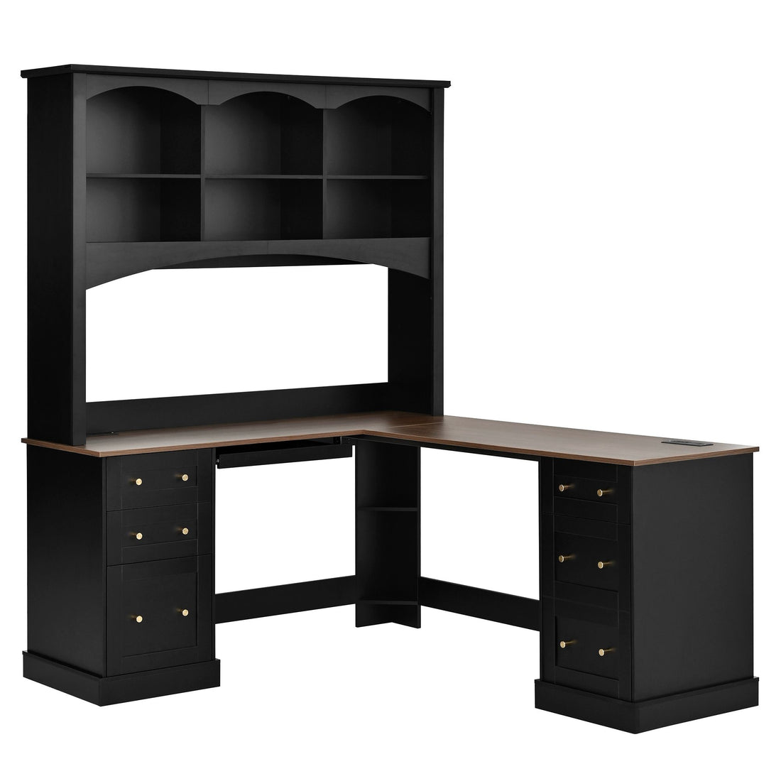 Space Saving L-Shaped Computer Desk With Keyboard Tray &amp; Charging Stations