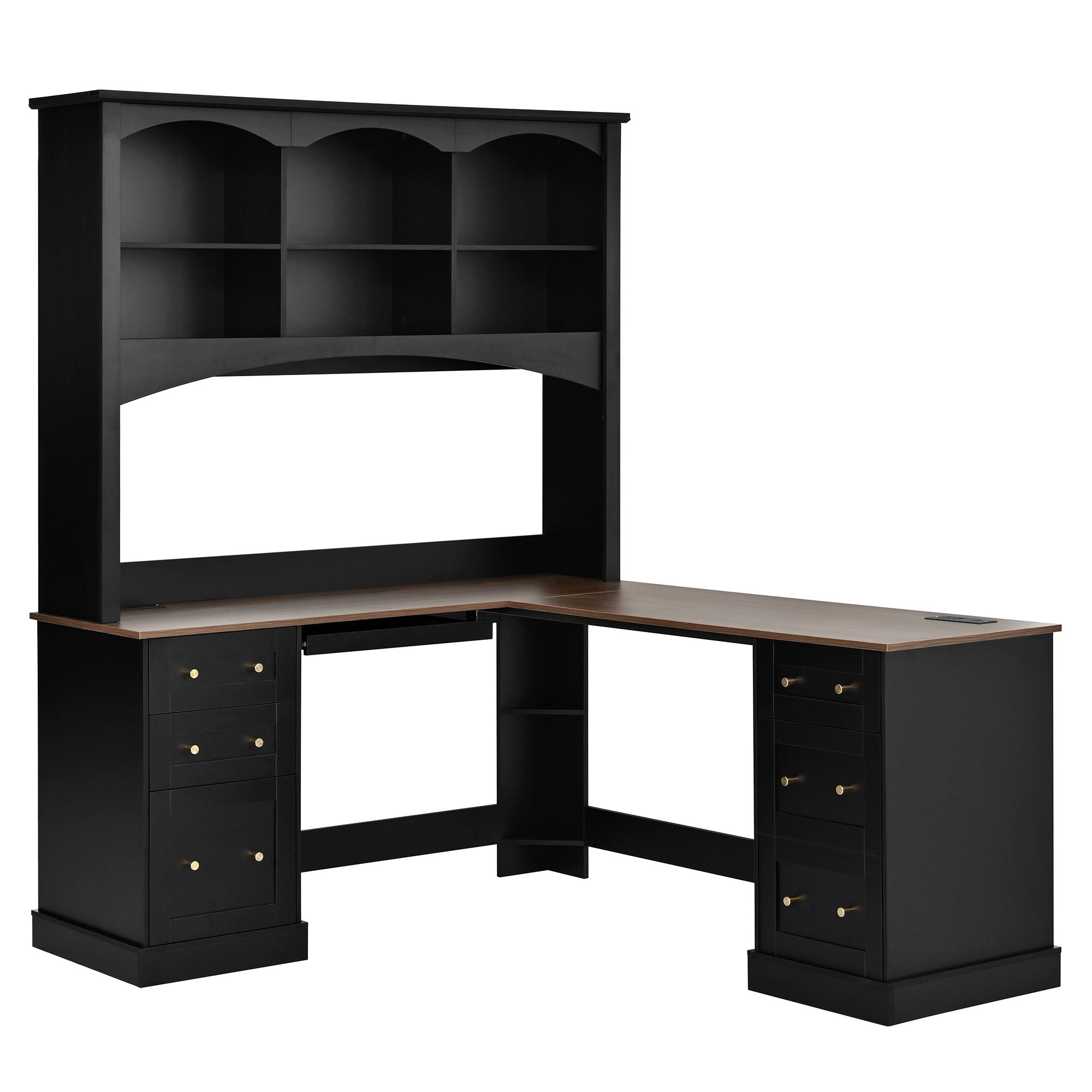 Space Saving L-Shaped Computer Desk With Keyboard Tray &amp; Charging Stations
