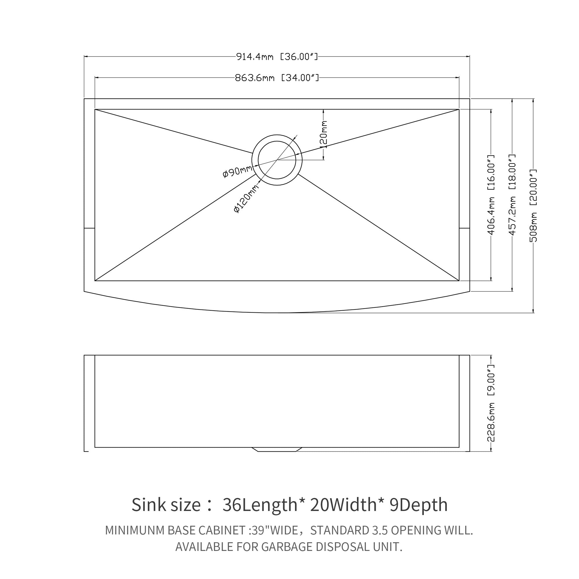 Farmhouse 36&quot; Kitchen Sink Stainless Steel Apron Front - Brushed Nickel