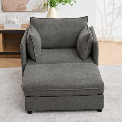 Oversized Deep Seat Accent Chair With Matching Storage Ottoman &amp; Throw Pillows