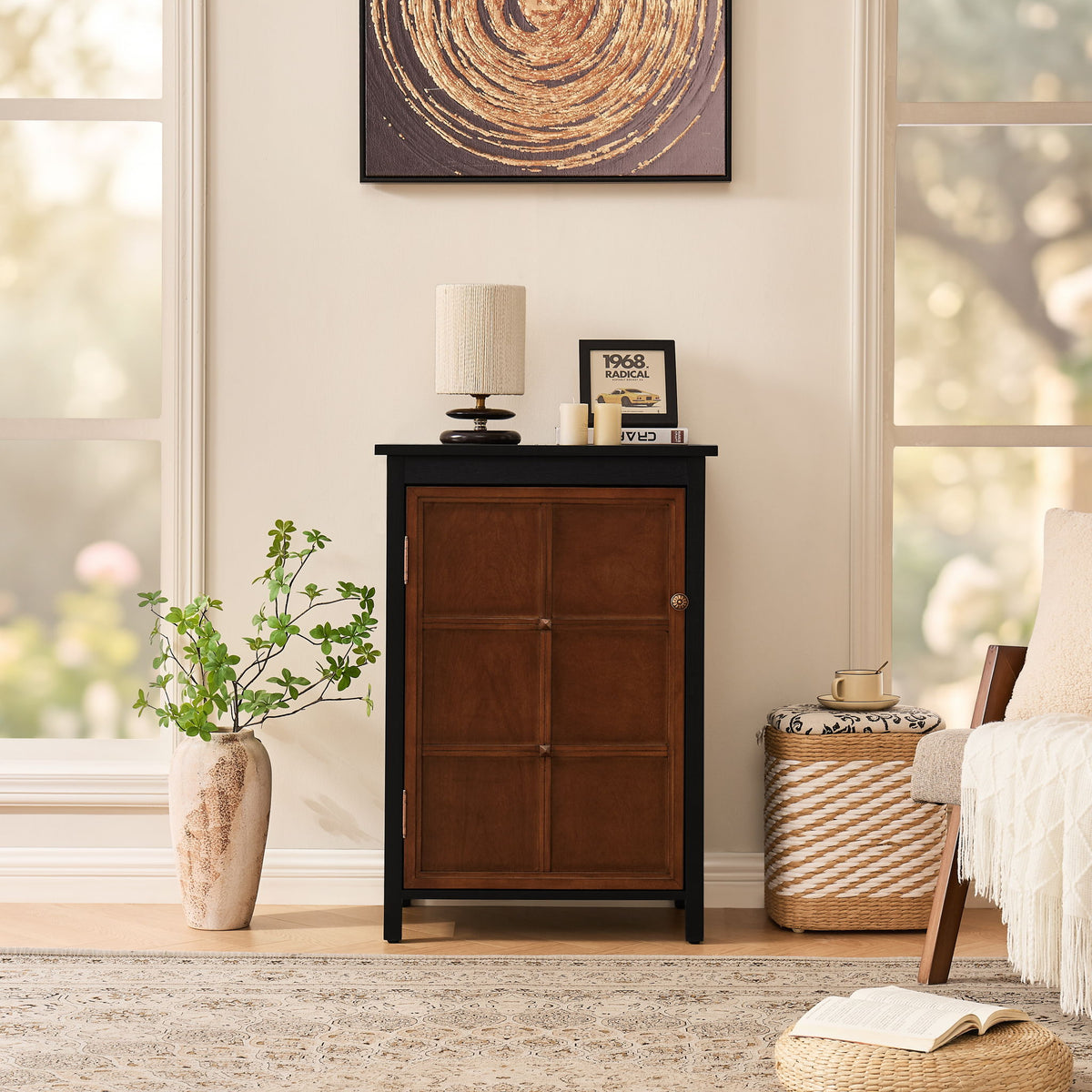 Floor Cabinet With Doors &amp; Adjustable Shelf, Storage Cabinet For Entryway