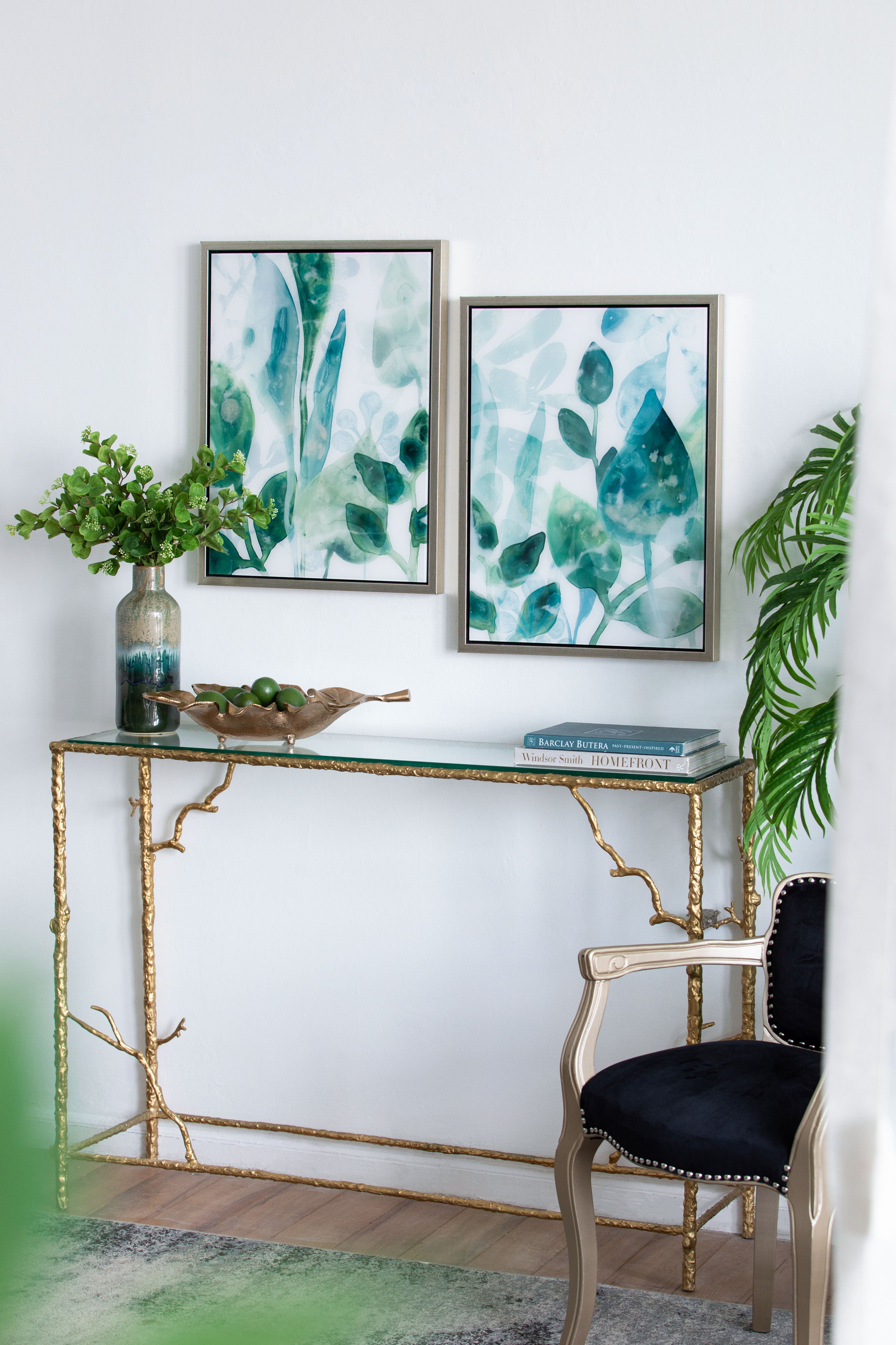 Framed Printed Acrylic Decorative Wall Art, Wall Decor For Living Room (Set of 2) - White / Green