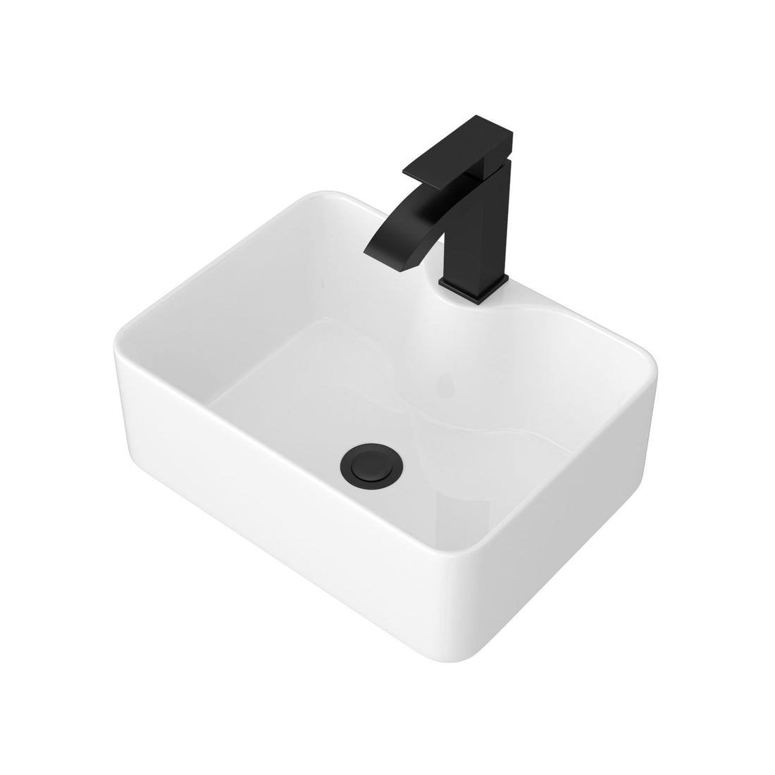 Rectangular Vessel Sink With Faucet &amp; Drain - White / Black