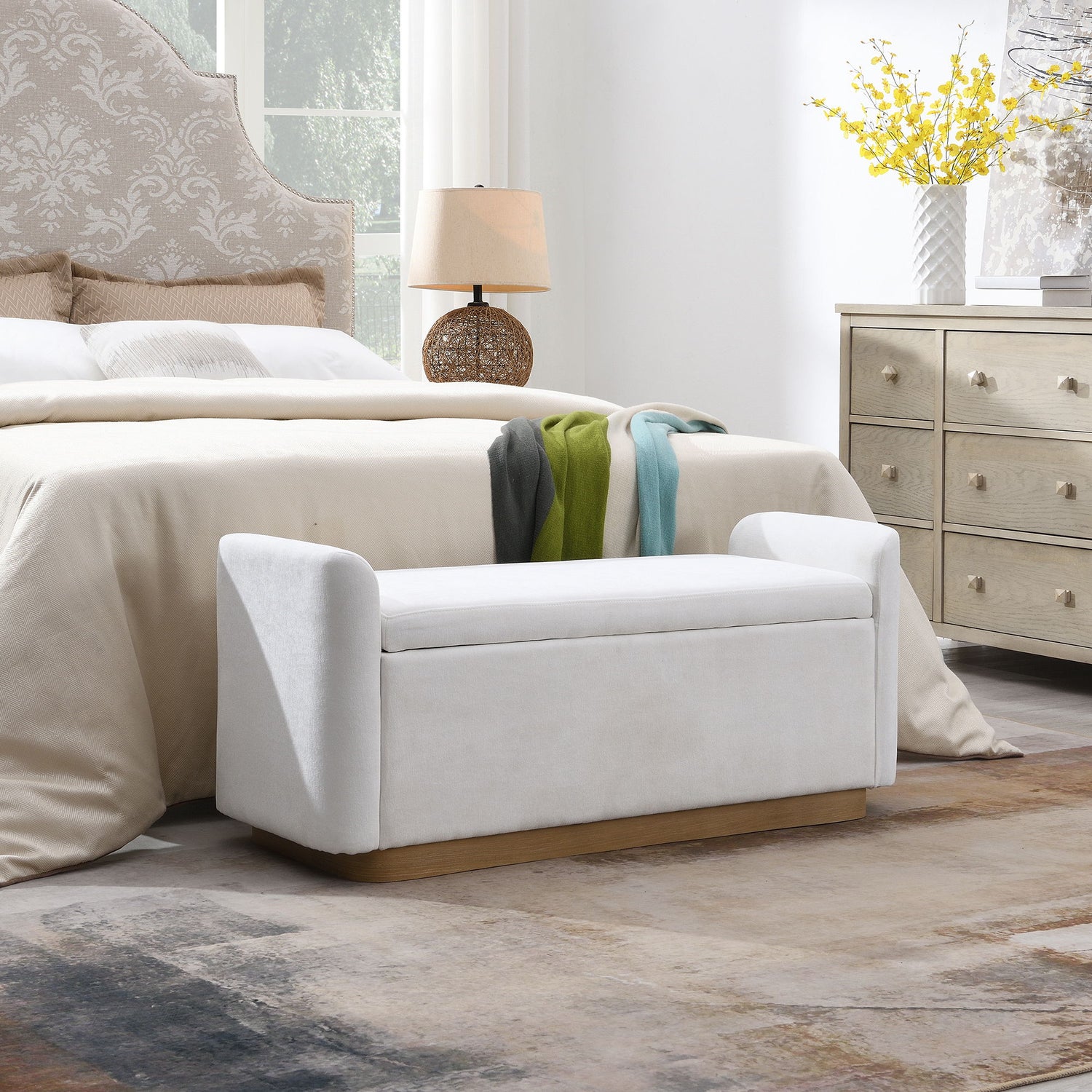 Upholstered Storage Bench With Safety Hinge
