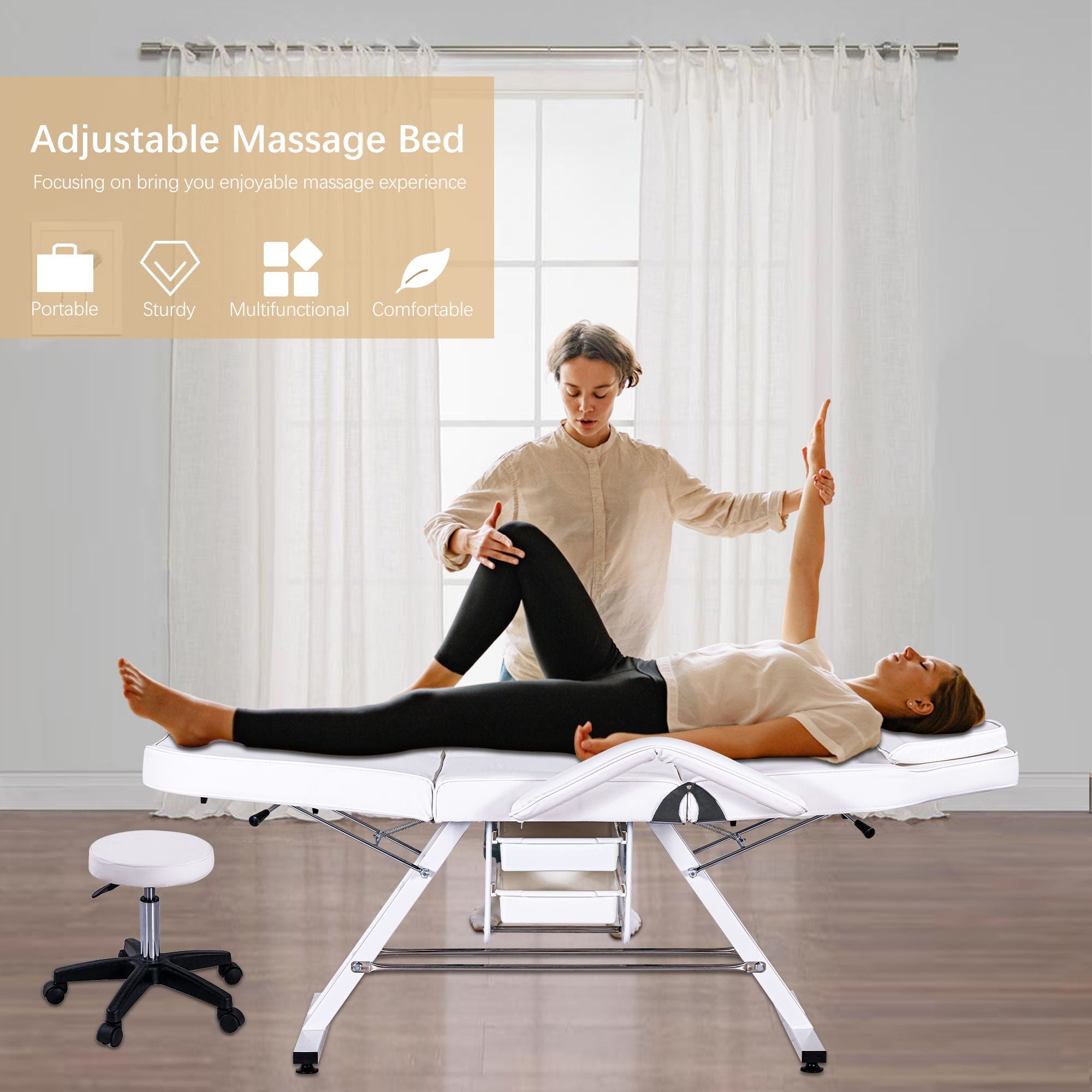 72.8&quot; Massage Salon Tattoo Chair With Two Trays Esthetician Bed With Hydraulic Stool, Multi-Purpose 3-Section Facial Bed Table, Adjustable Beauty Barber Spa Beauty Equipment
