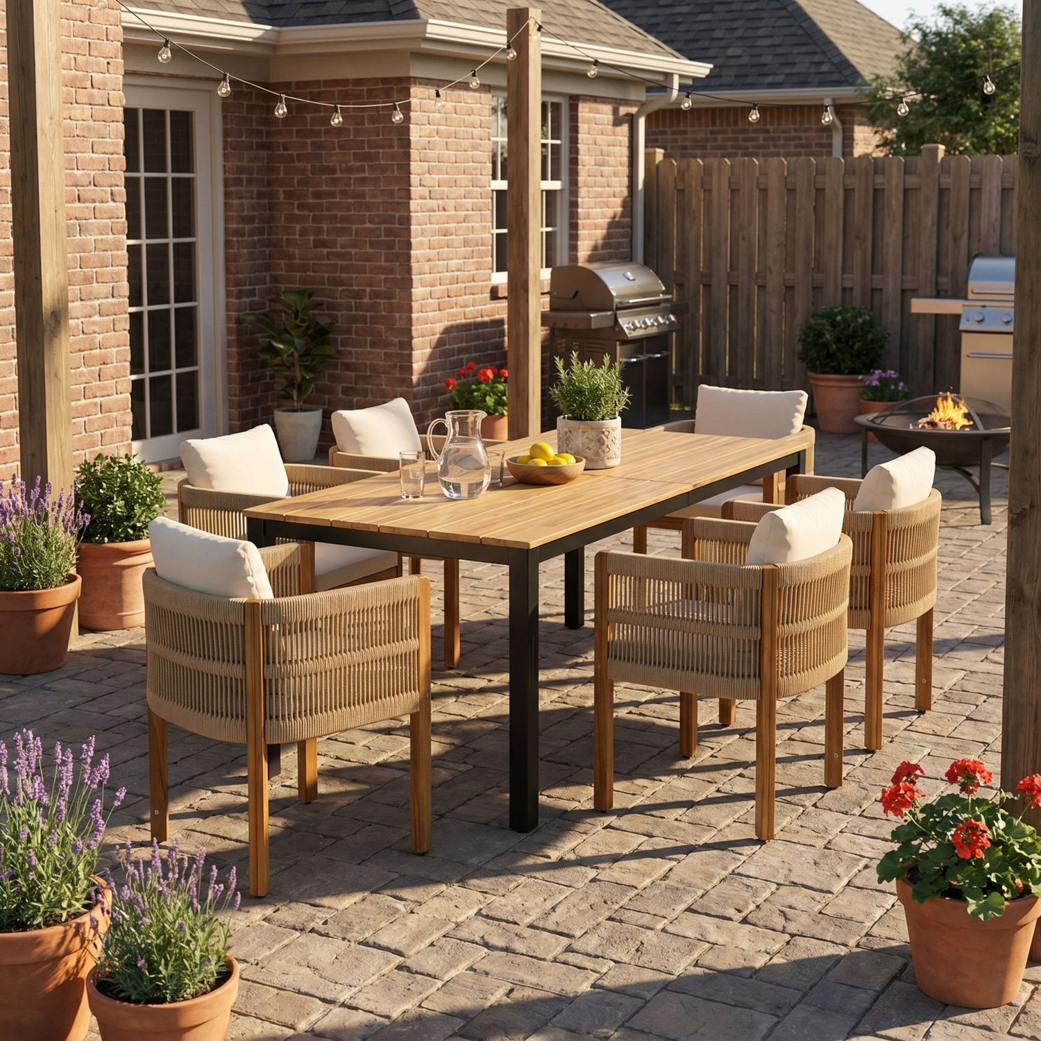 Outdoor Dining Set &amp; Table And Rope Chairs