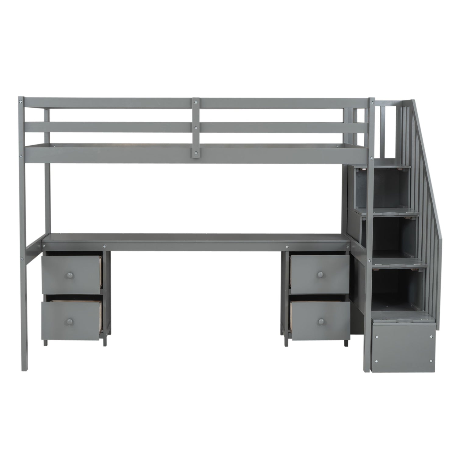 Loft Bed Frame With Built In Desk And Double Storage Drawers