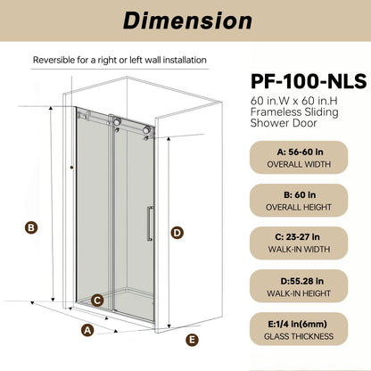 Frameless Single Sliding Shower Door &amp; Handle And Square Tube Track
