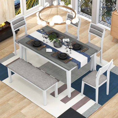 Dining Set Classic And Traditional Style, Includes Dining Table, 4 Upholstered Chairs &amp; Bench