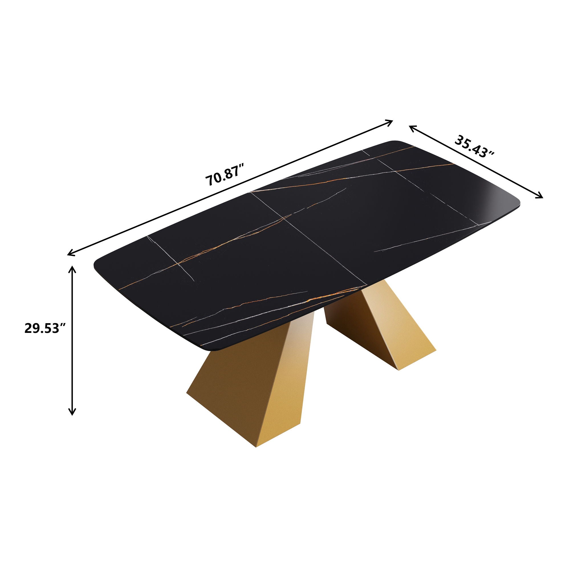 70.87&quot; Modern Artificial Stone Curved Metal Leg Dining Table, Can Accommodate 6-8 People - Black / Gold