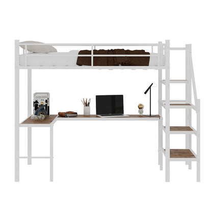 Loft Bed &amp; L-Shaped Desk, Large Storage Space