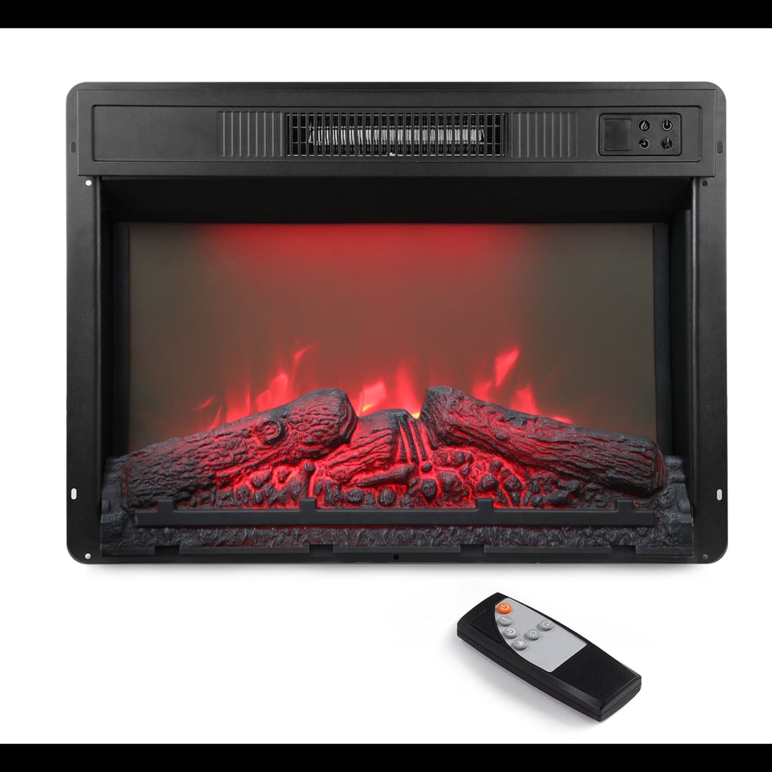 Electric Fireplace Insert Heater With Multicolor Flames, Remote Control - Black