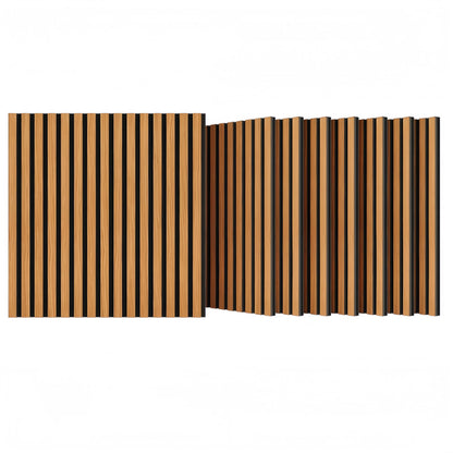 3D Groove Acoustic Panels &amp; Strip Boards, Sound Absorbing Wall &amp; Ceiling Panels (Set of 8) - Walnut