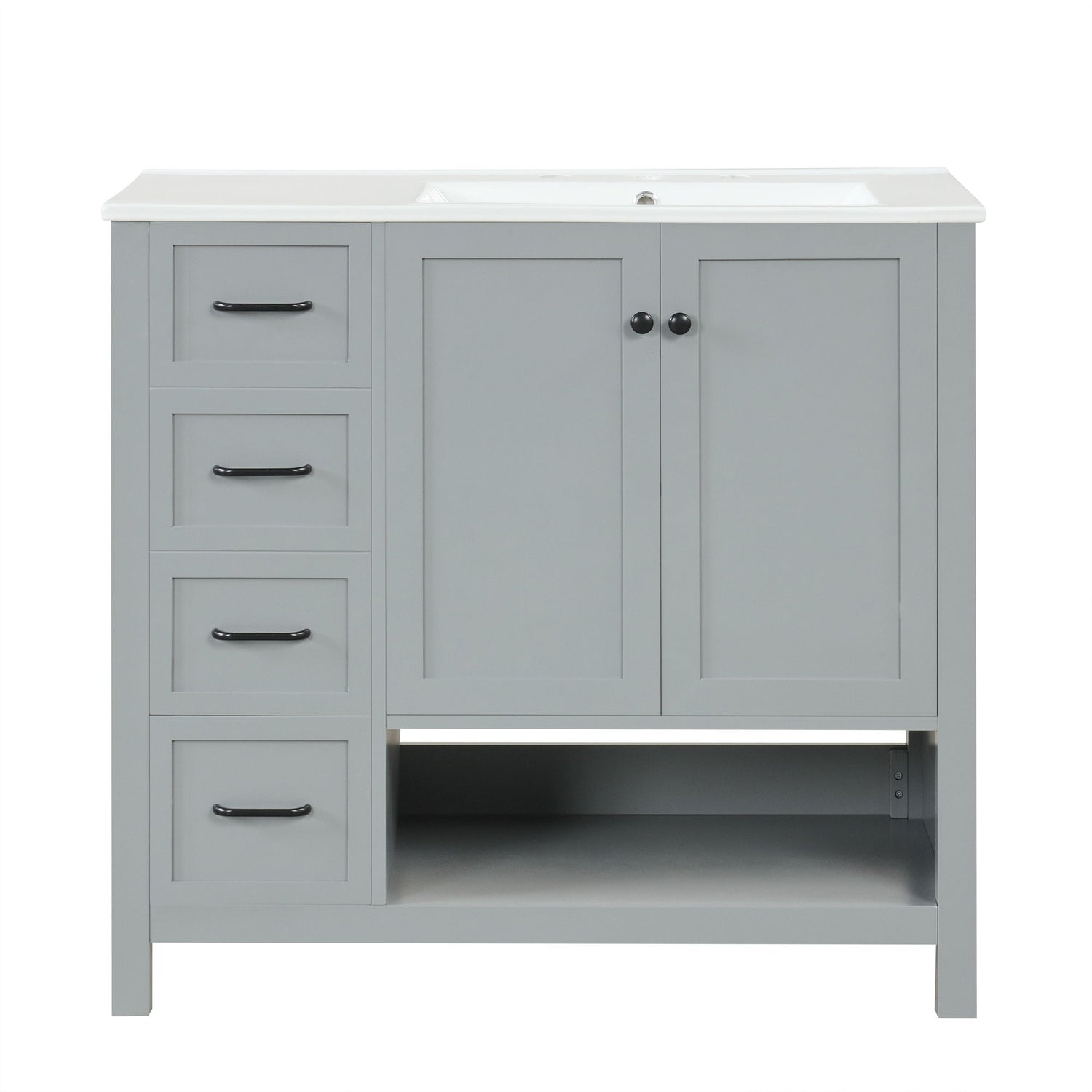 Bathroom Vanity With Sink Top, Bathroom Vanity Cabinet With 2 Doors And 2 Drawers, Open Shelf