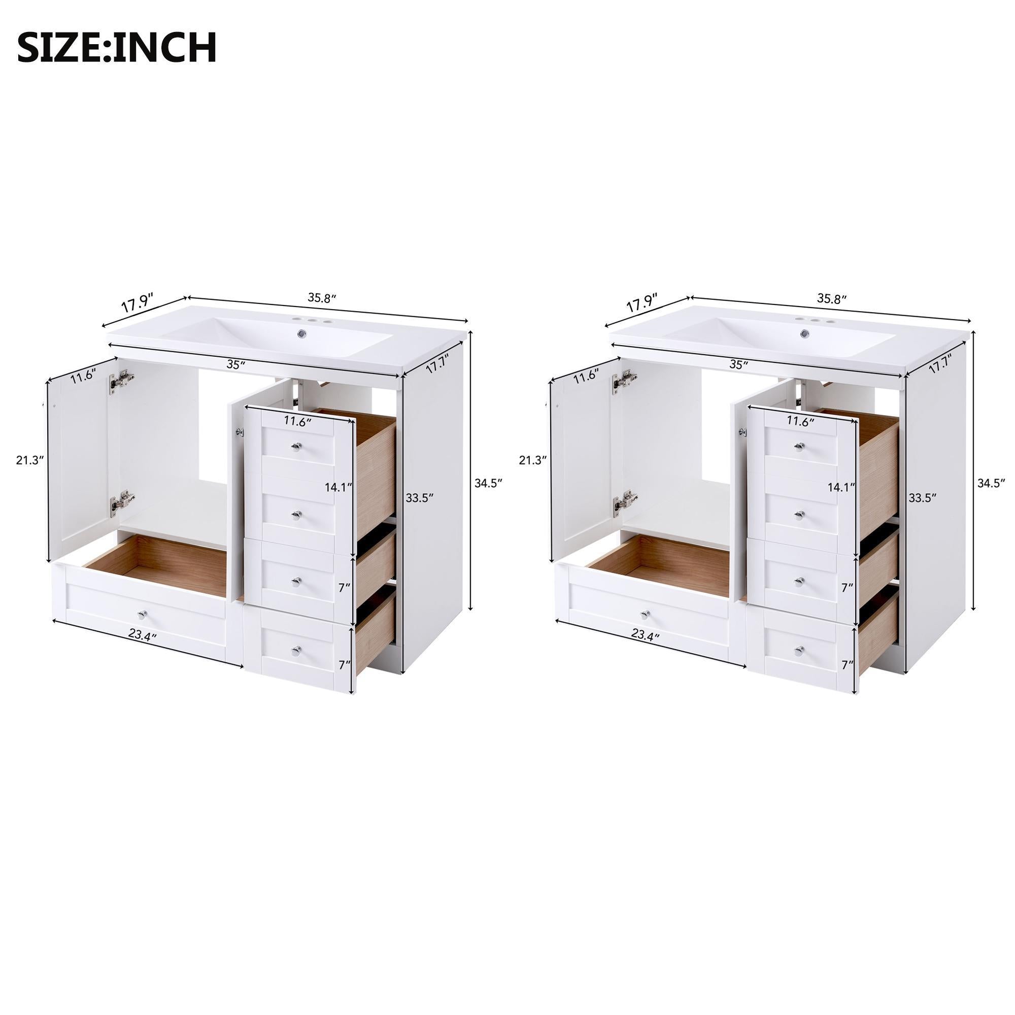 Shaker Free Standing Bathroom Vanity Cabinet &amp; Sink, Soft Close Drawers, Soft Close Doors