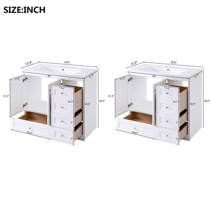 Shaker Free Standing Bathroom Vanity Cabinet &amp; Sink, Soft Close Drawers, Soft Close Doors