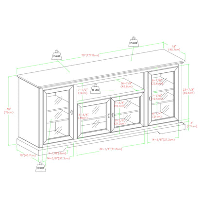Transitional Classic 70&quot; TV Stand For 80&quot; TVs With 4 Glass Doors