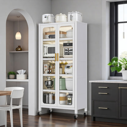 6 Tier Storage Cabinet With Transparent Door, Adjustable Shelves &amp; Wheels
