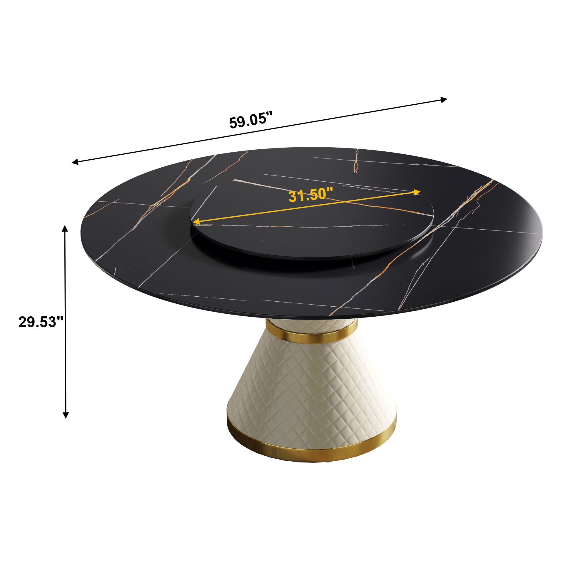 59.05&quot; Modern Artificial Stone Round Carbon Steel Base Dining Table, Can Accommodate 6 People, Artificial Stone Turntable - White / Black