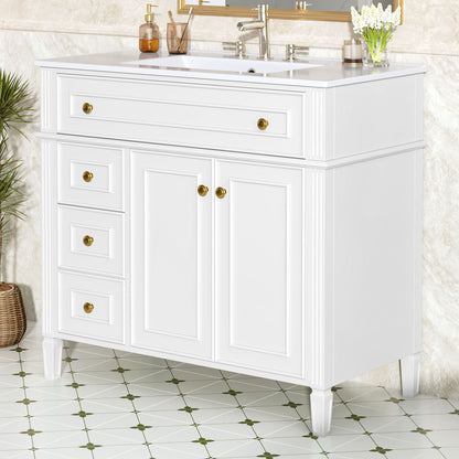 Bathroom Vanity With Sink, 3 Drawers &amp; 2 Soft-Close Doors