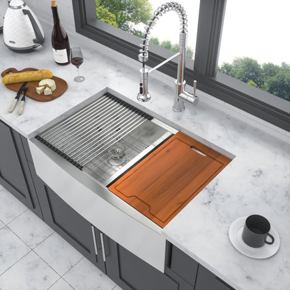 Farmhouse Double Bowl Workstation Kitchen Sink 33&quot; Stainless Steel 16 Gauge Apron Front, Finish - White