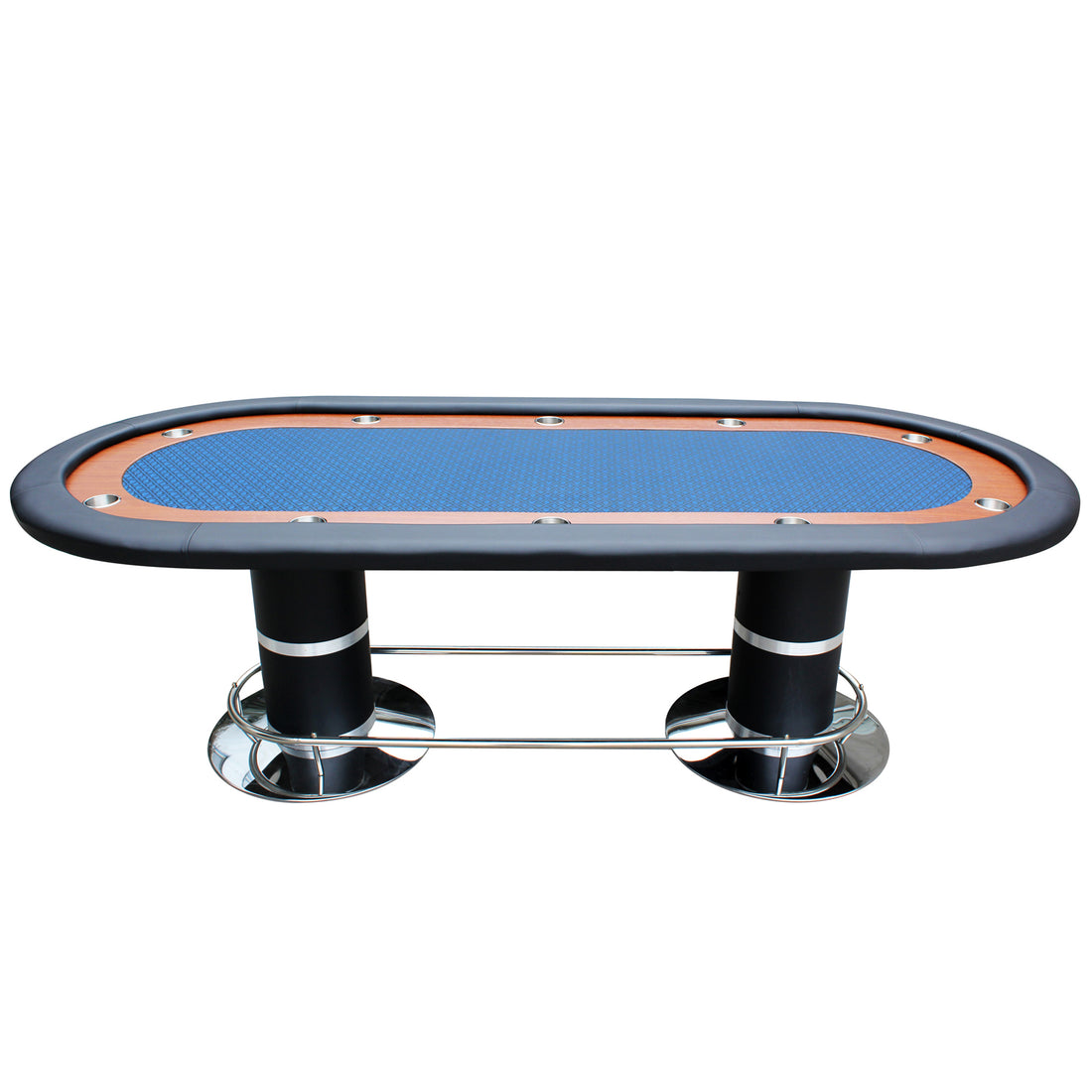 96&quot; 10 Poker Table for 10 Players Casino Games with Speed Cloth Felt Pedestal Base Cup Holders Blue