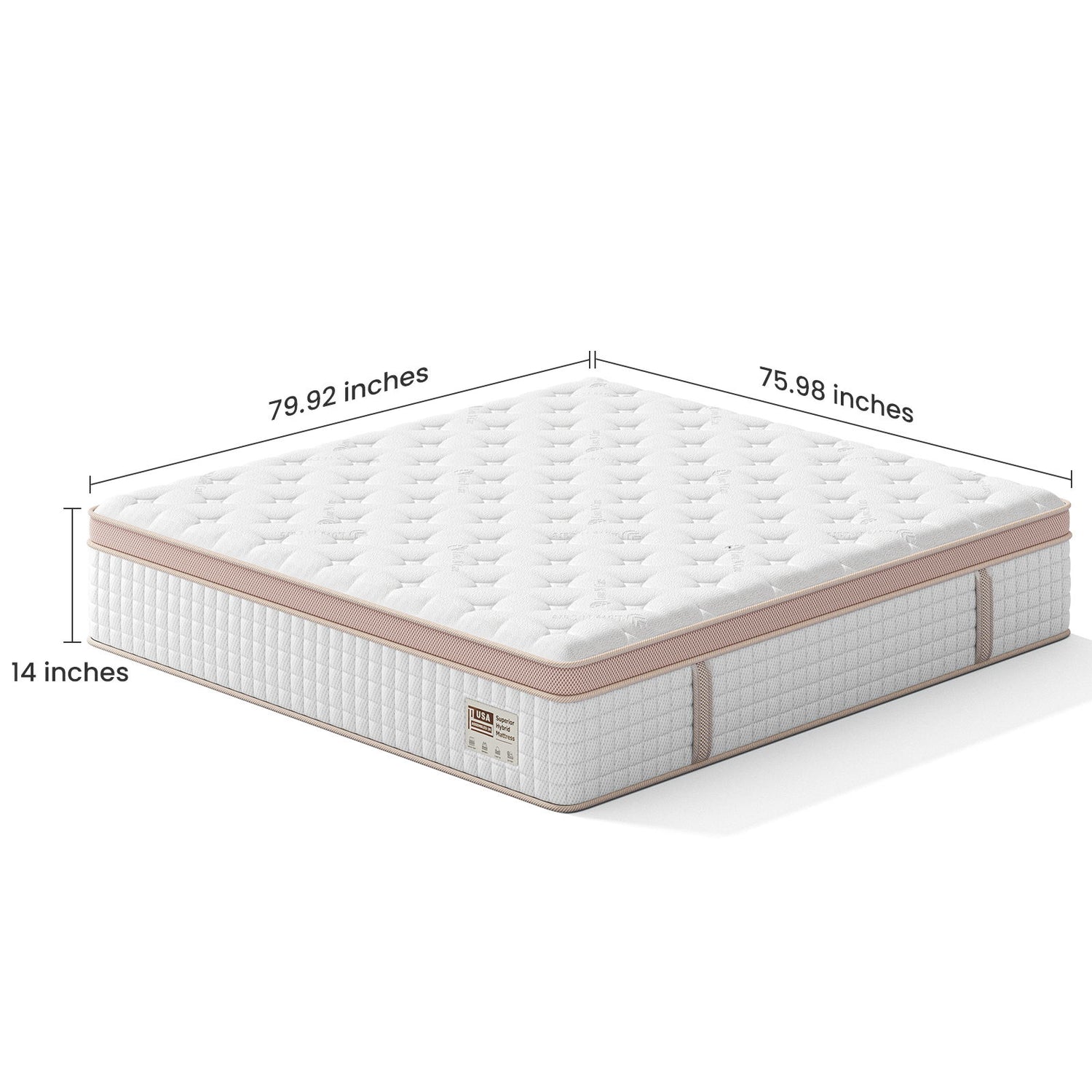 14" King Size, Firm Hybrid Mattress, Gel Memory Foam &amp; Pocket Springs, Pressure Relief, Motion Isolation, Ergonomic Bed - White