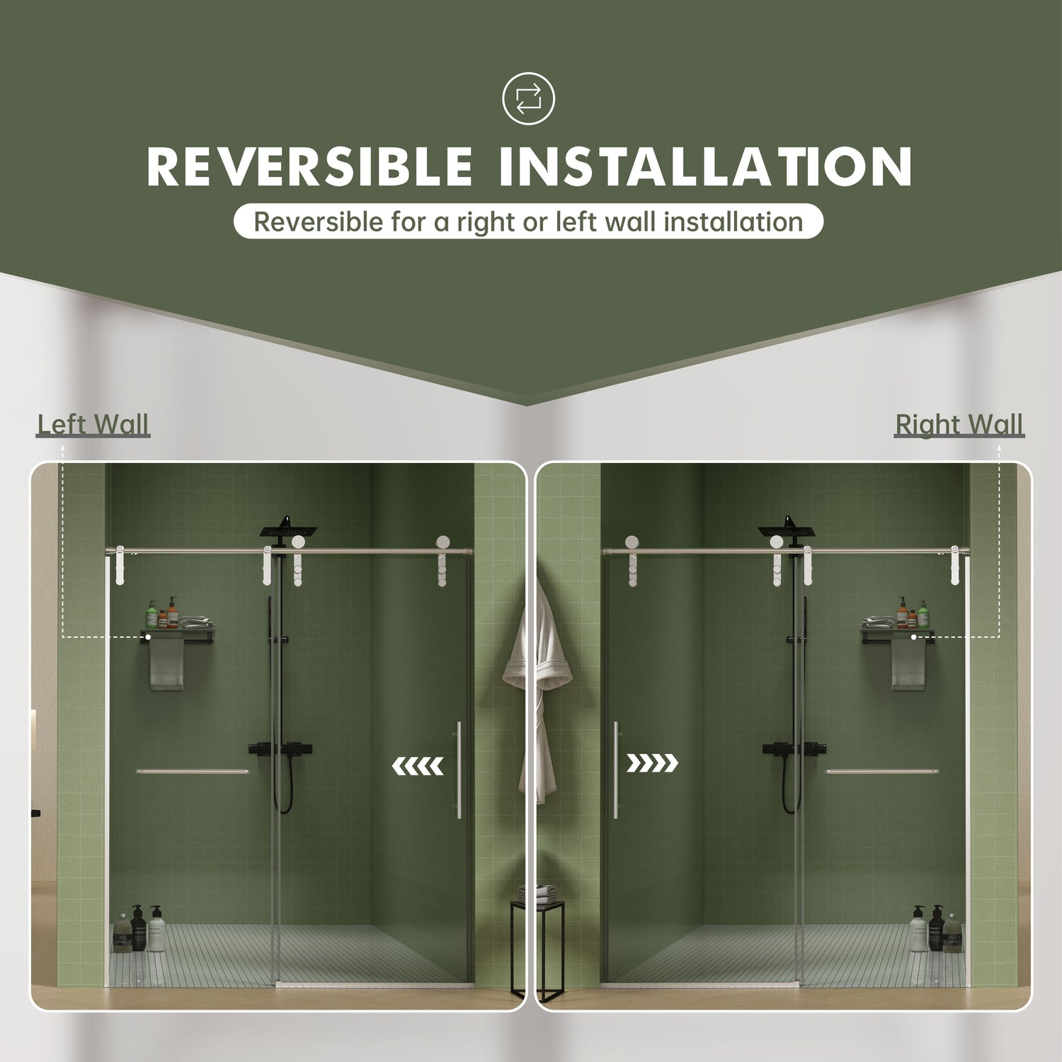 Frameless Shower Door, Sliding Shower Door, Premium 5 / 16&quot; (8 Mm) Thick Tempered Glass Shower Enclosure With Towel Bar, Double Side Easy Clean Coat, Finished With Buffer