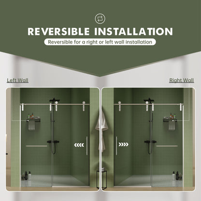 Frameless Shower Door, Sliding Shower Door, Premium 5 / 16&quot; (8 Mm) Thick Tempered Glass Shower Enclosure With Towel Bar, Double Side Easy Clean Coat, Finished With Buffer