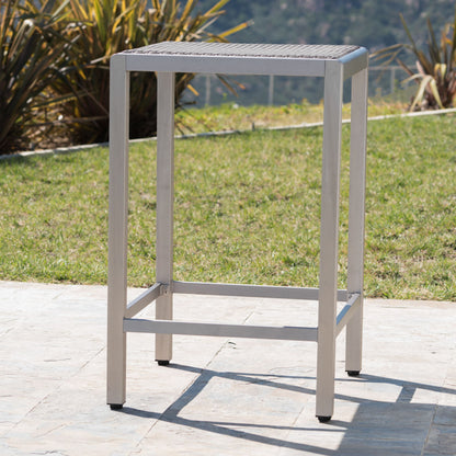 Outdoor 43&quot; Aluminum Bar Table With Rattan Table Top - Gray / Silver